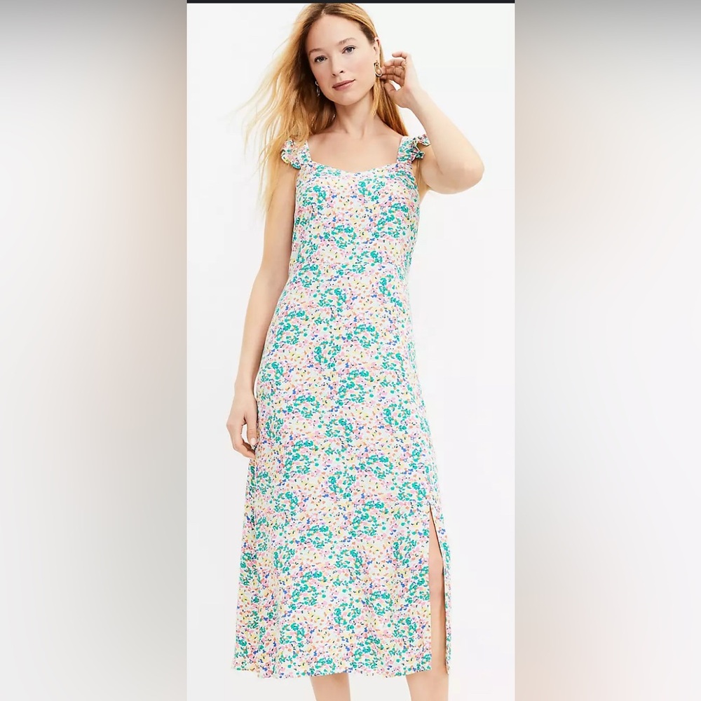 NWOT Ruffled Midi Loft Dress Size 4